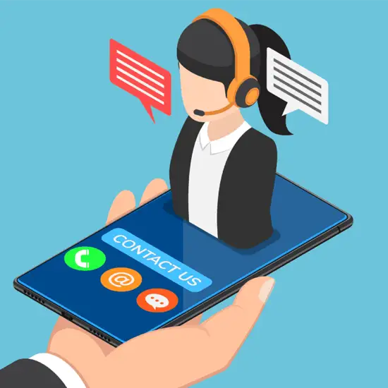 abstract illustration contact customer support with cell phone
