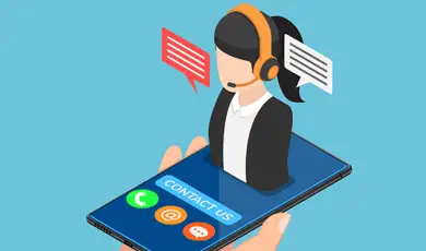 abstract illustration contact customer support with cell phone