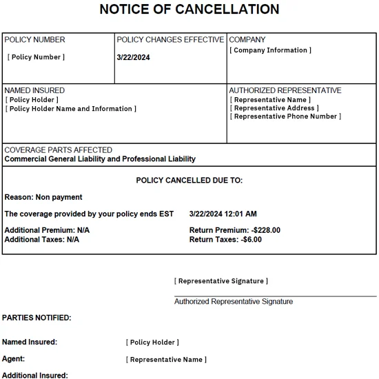 Notice of Cancelation Notice of Cancelation > Print and Mail Services