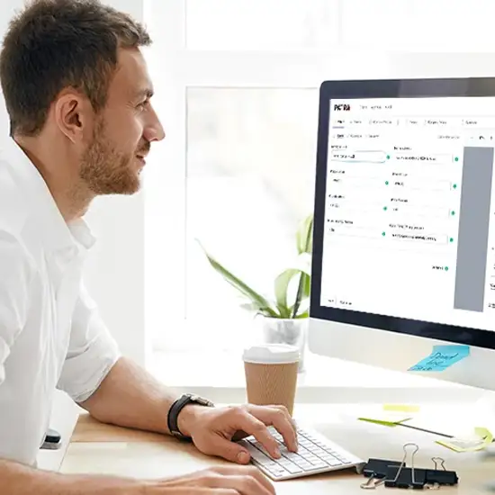 Man Working With PolicyCheckingAI Self-Service