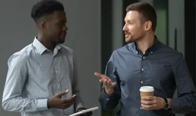 Colleagues on a break conversing
