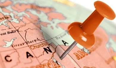 Map of Canada with Thumbtack