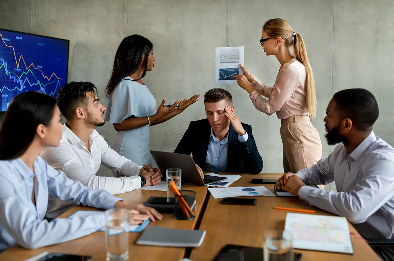 Conference room analyzing business metrics