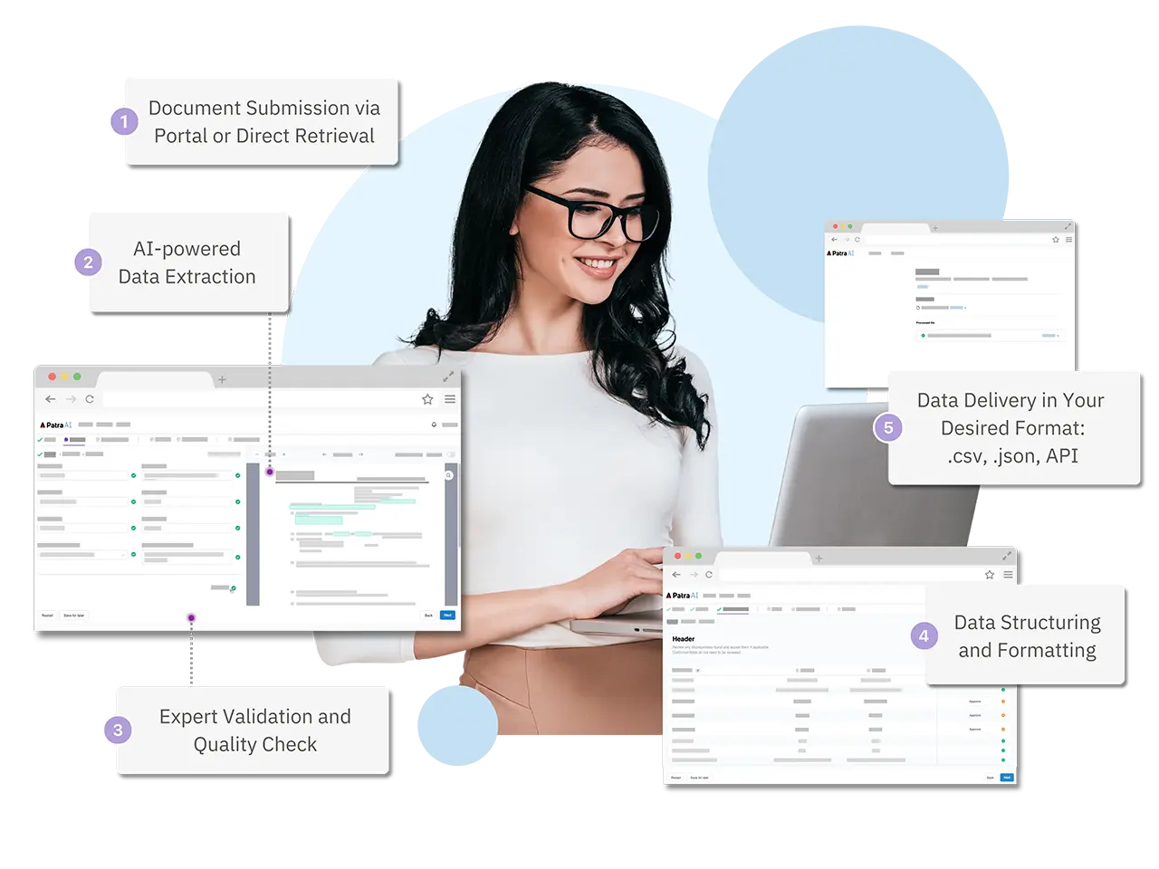 Policy Data Extract AI Woman working on he laptop performing data extraction