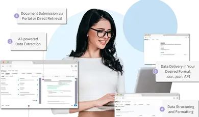Woman working on he laptop performing data extraction